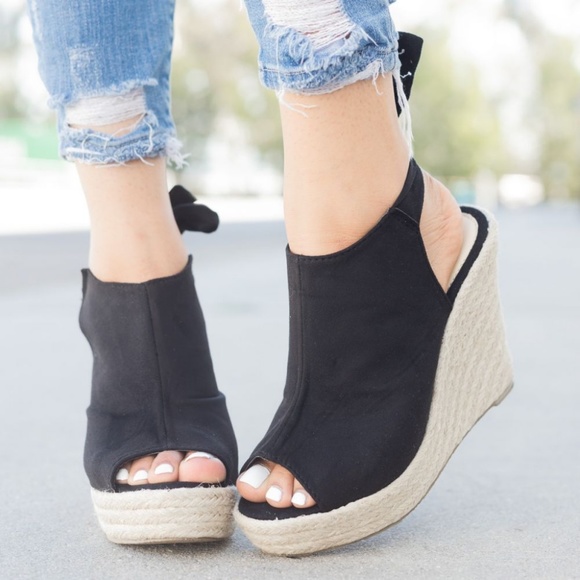 NAVY BLUE BACK-KNOT SLINGBACK ESPADRILLE WEDGES - Picture 4 of 6